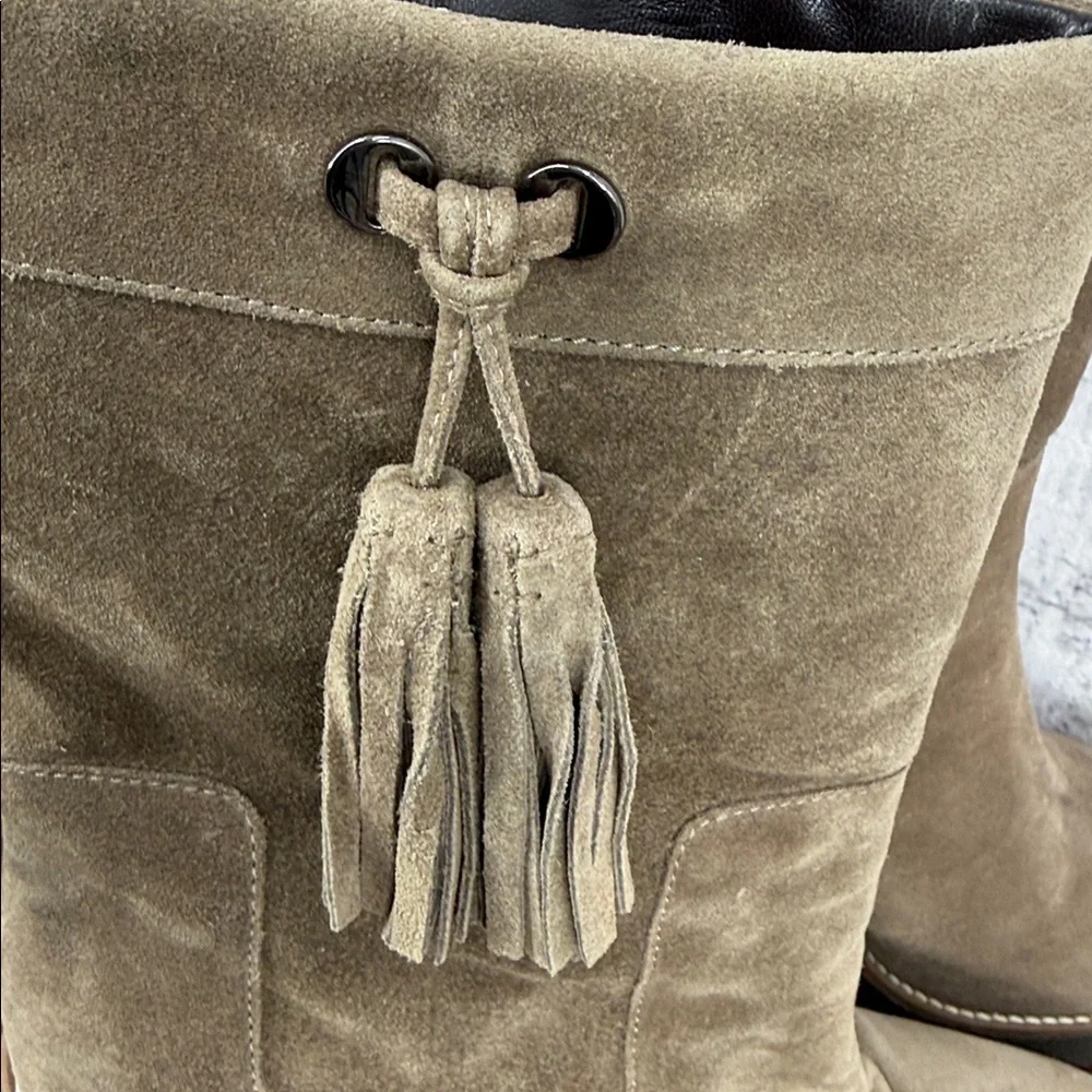 AQUAITALIA Viola Weatherproof Suede Leather Wedge Boot 8.5 Taupe/Grey VGC!